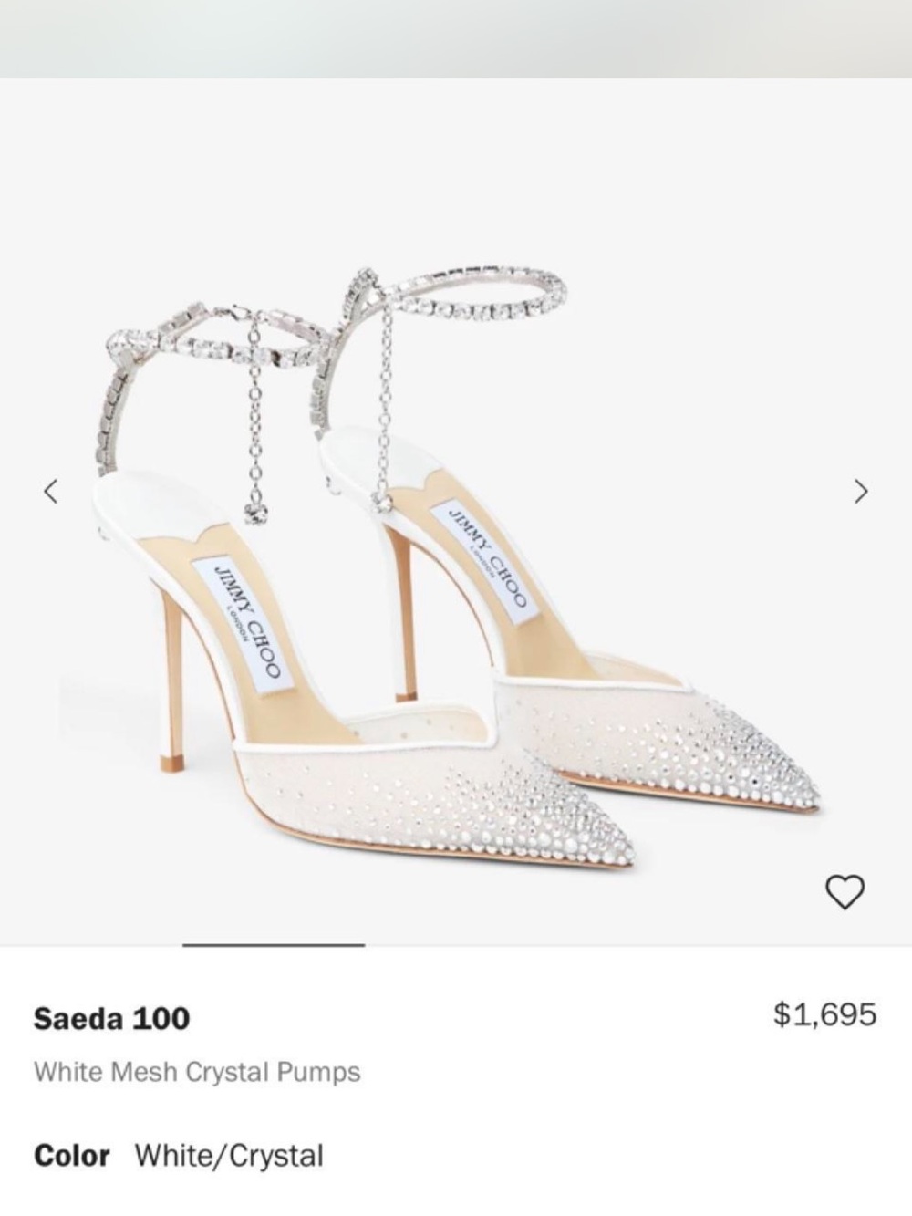 Jimmy Choo Saeda 100 White Crystal Mesh Pumps - Picture 2 of 6